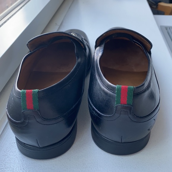 Gucci Men’s Black Leather Horsebit Loafer with Signature Gucci Stripes at Ankle main image 4